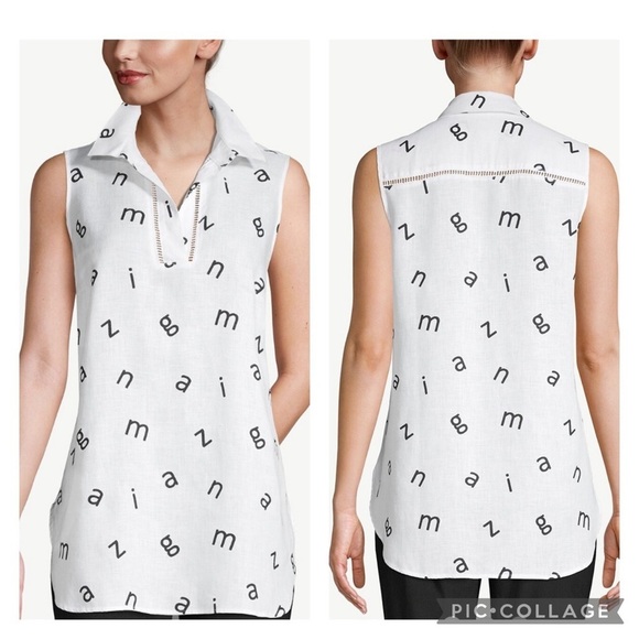 CHICOS / No-Iron Linen Letter Print Tunic Size 2 Medium - Picture 1 of 11